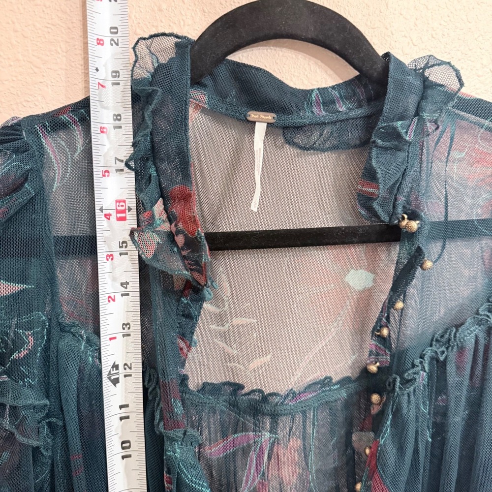 Free People Time For Shine Floral Mesh Whimsigoth Fairy Grunge Teal Green Large - Picture 8 of 11